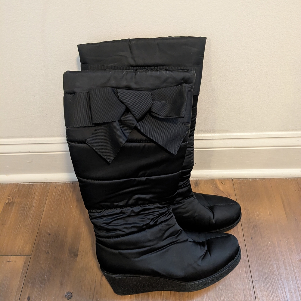 Kate Spade Tall Black Puffer Winter Boots with Bow Women's  Size 9.5